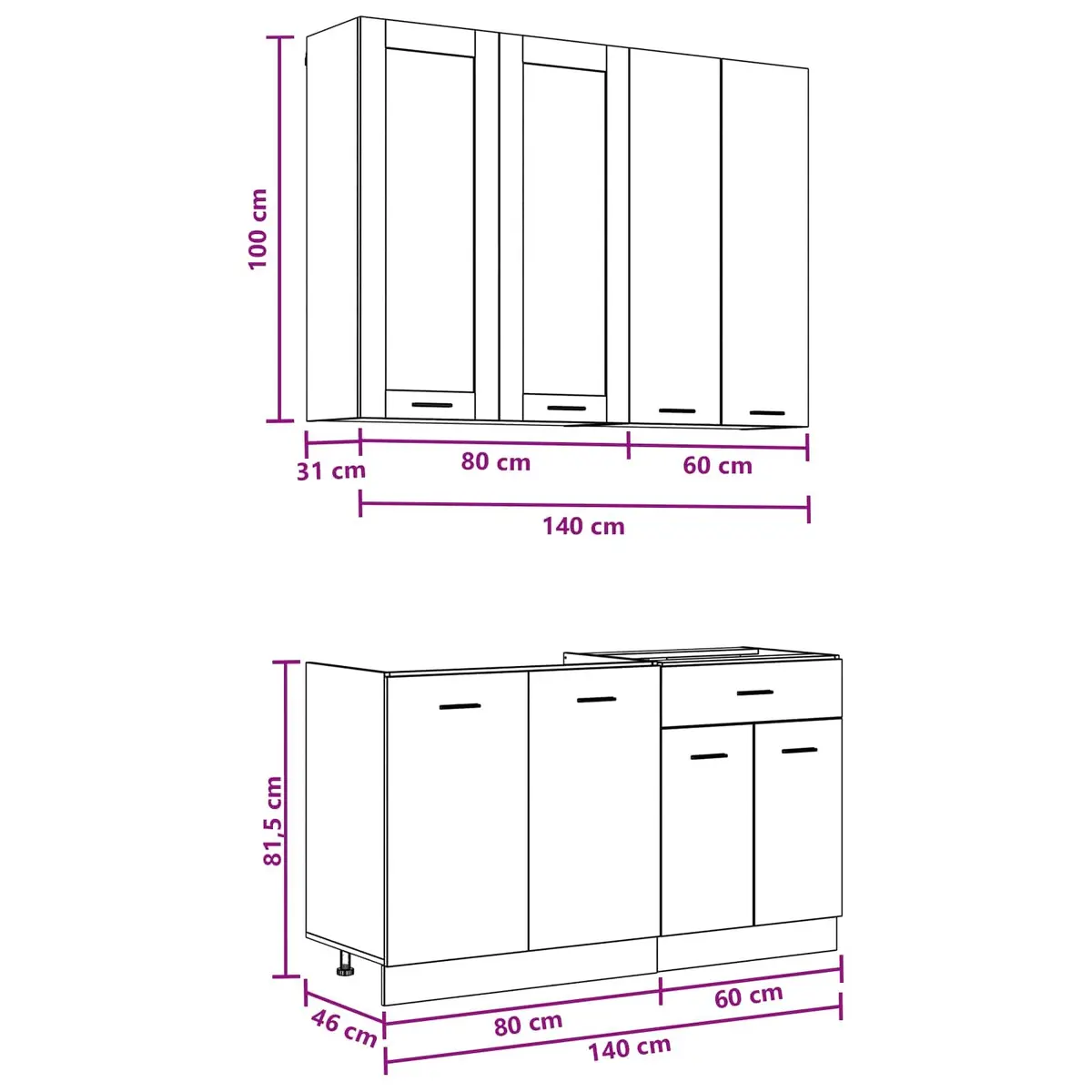 Kitchen Unit White 4 Piece Engineered Wood Storage Cabinet Set