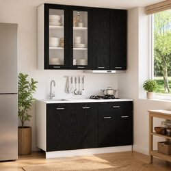 4-Piece Black Kitchen Cabinet Unit for Organized Living