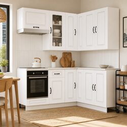 Modern 8-Piece White Kitchen Cabinet Unit
