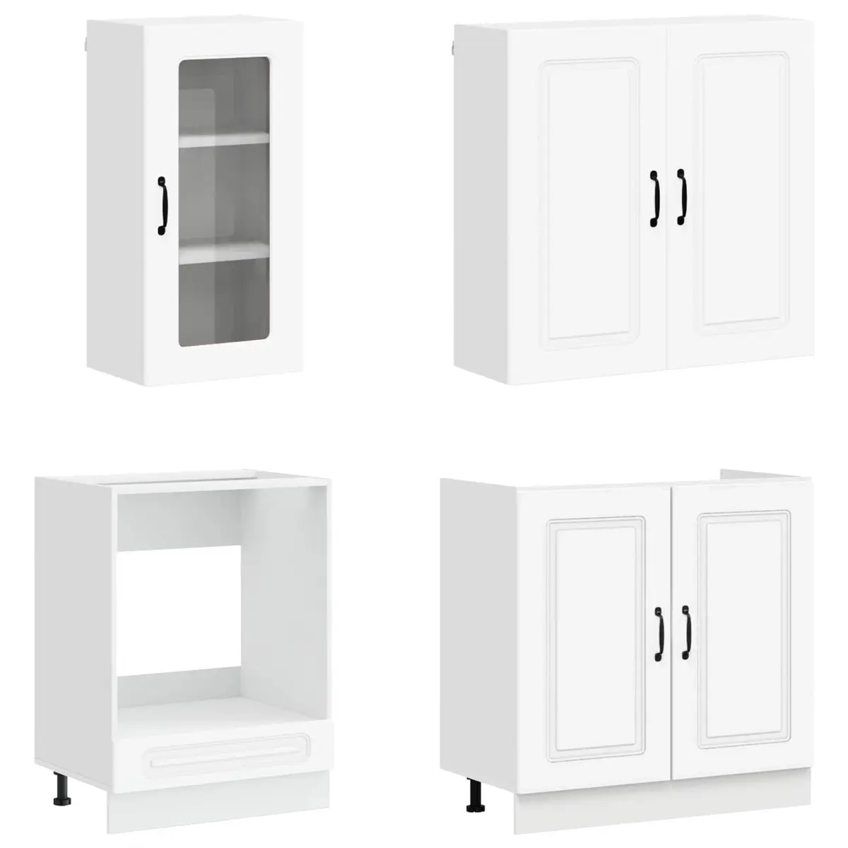 Kitchen Cabinet Unit White 8 Piece Engineered Wood Modern Storage Furniture