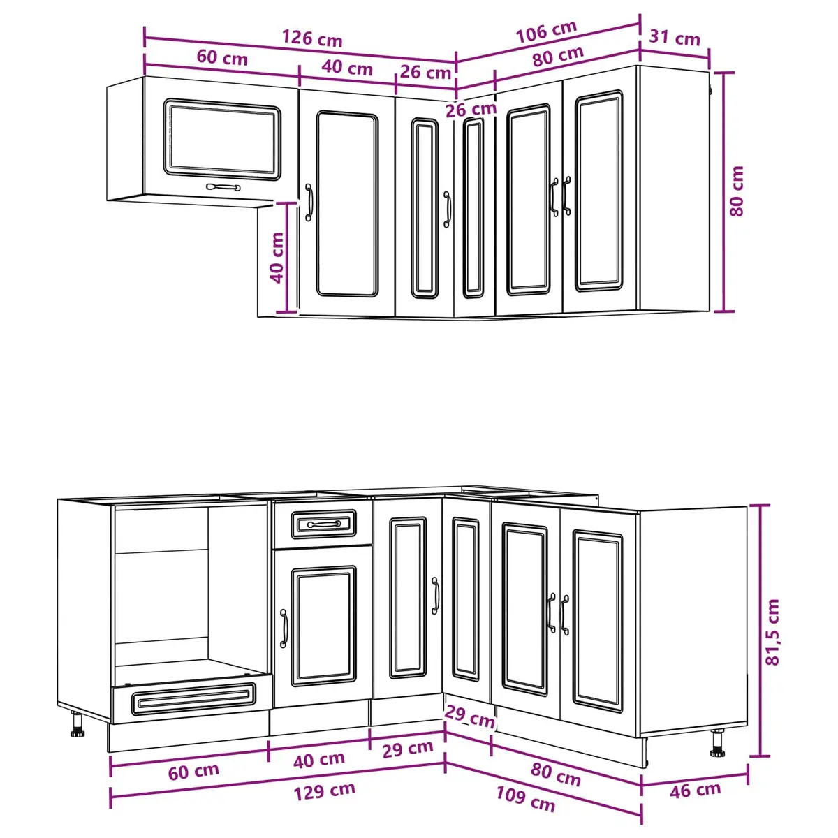 Kitchen Cabinet Unit White 8 Piece Engineered Wood Modern Storage Furniture