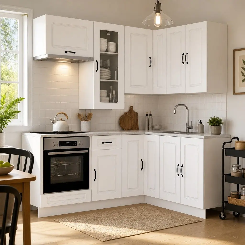 8-Piece White Engineered Wood Kitchen Cabinet Set