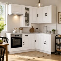 8-Piece White Engineered Wood Kitchen Cabinet Set