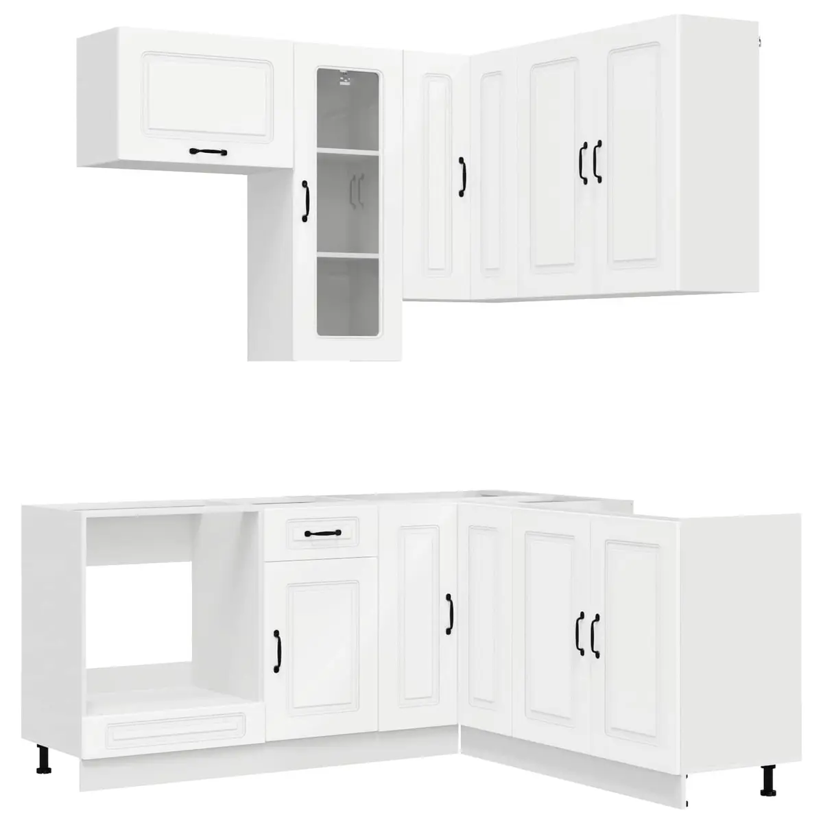 Kitchen Unit White 8 Piece Engineered Wood Cabinets Adjustable Storage Furniture