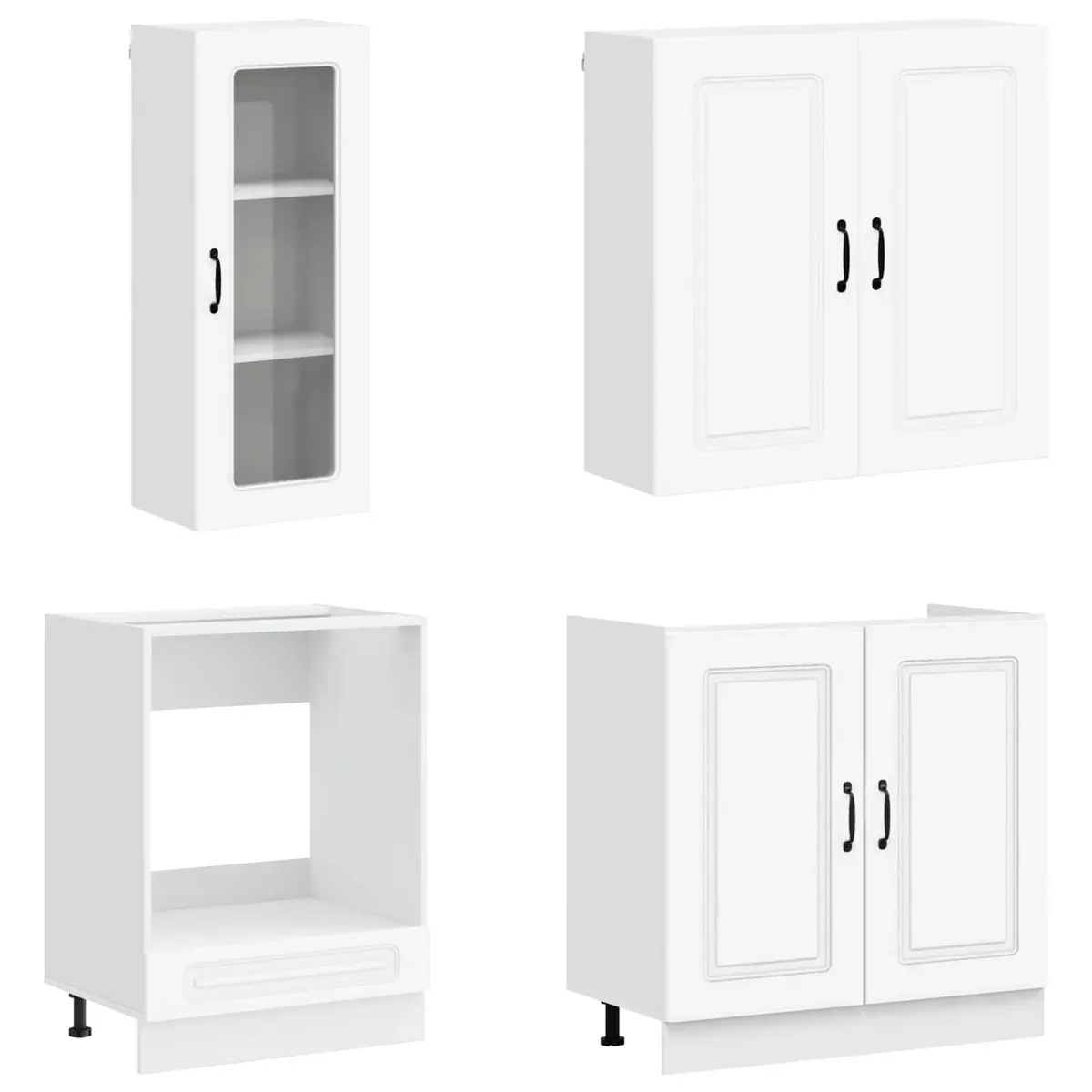 Kitchen Unit White 8 Piece Engineered Wood Cabinets Adjustable Storage Furniture