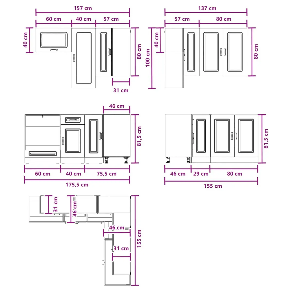Kitchen Unit White 8 Piece Engineered Wood Cabinets Adjustable Storage Furniture
