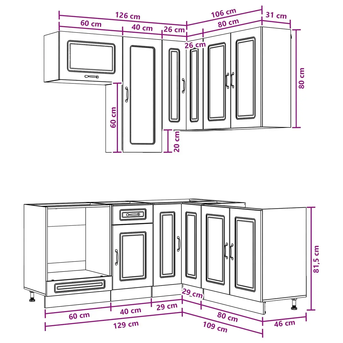 Kitchen Unit White 8 Piece Engineered Wood Cabinets Adjustable Storage Furniture