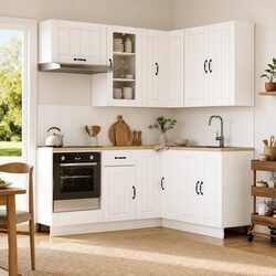 Modern White Kitchen Unit 8 Piece Storage Furniture