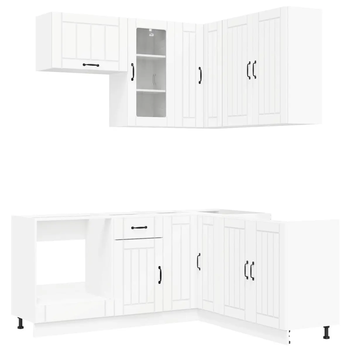 Kitchen Unit Modern White 8 Piece Engineered Wood Cabinet Storage Furniture