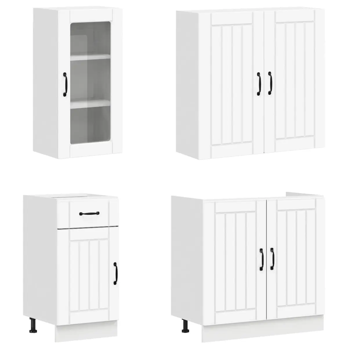Kitchen Unit Modern White 8 Piece Engineered Wood Cabinet Storage Furniture