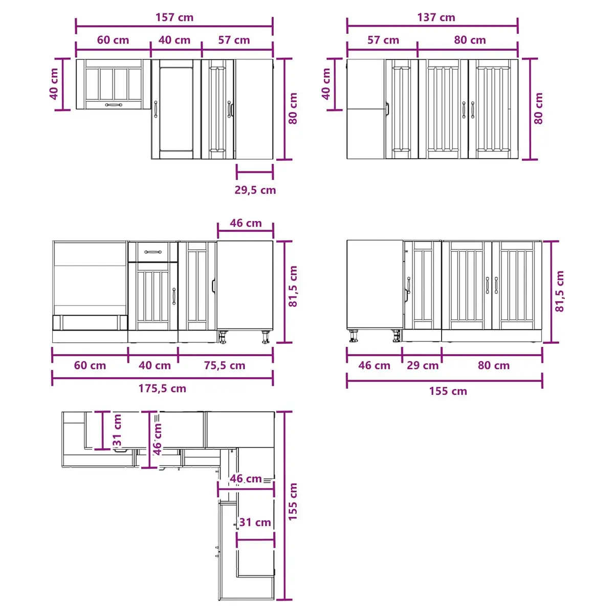 Kitchen Unit Modern White 8 Piece Engineered Wood Cabinet Storage Furniture