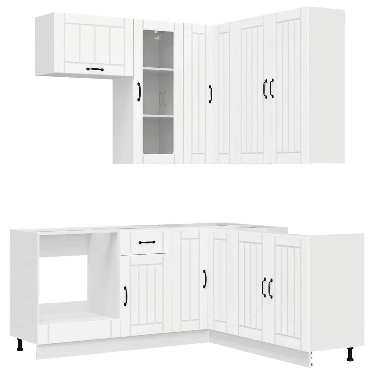 8 Piece Modern Kitchen Cabinet Unit White Engineered Wood Storage Furniture