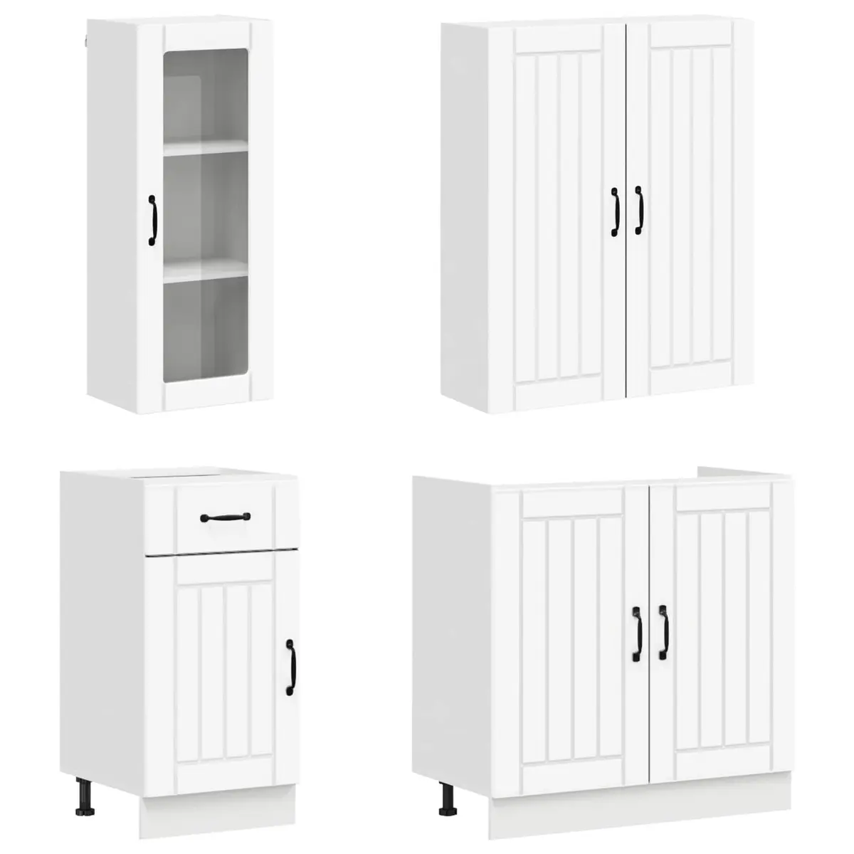 8 Piece Modern Kitchen Cabinet Unit White Engineered Wood Storage Furniture