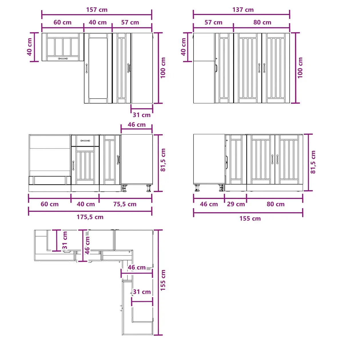8 Piece Modern Kitchen Cabinet Unit White Engineered Wood Storage Furniture