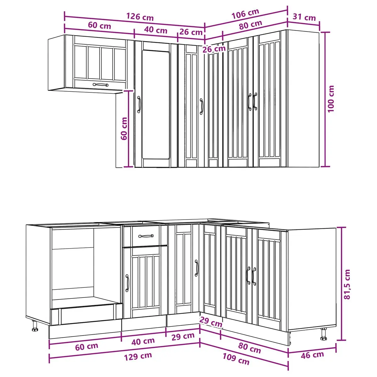 8 Piece Modern Kitchen Cabinet Unit White Engineered Wood Storage Furniture