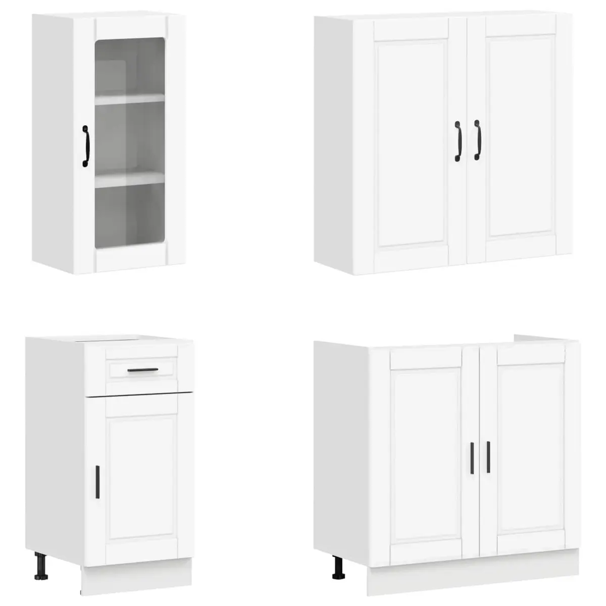 Kitchen Cabinet Unit White Engineered Wood 8 Piece Storage Furniture Set