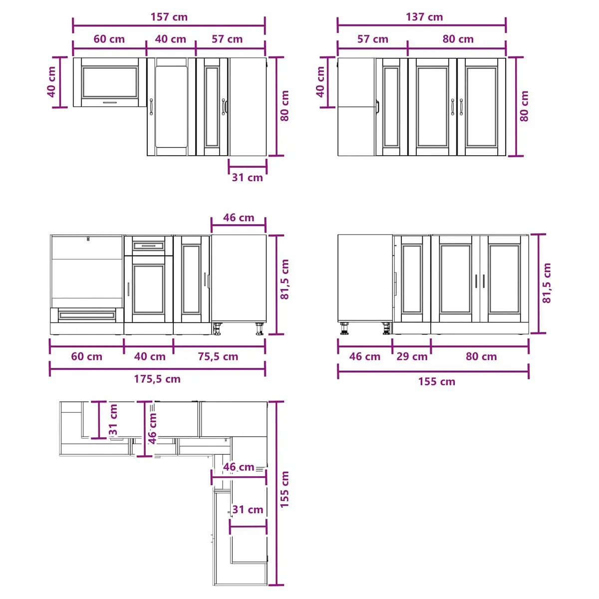 Kitchen Cabinet Unit White Engineered Wood 8 Piece Storage Furniture Set