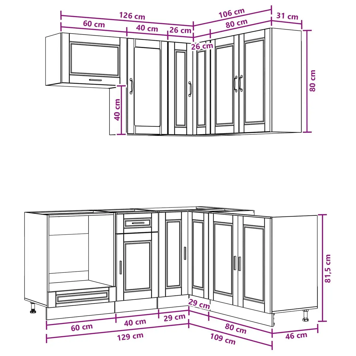 Kitchen Cabinet Unit White Engineered Wood 8 Piece Storage Furniture Set