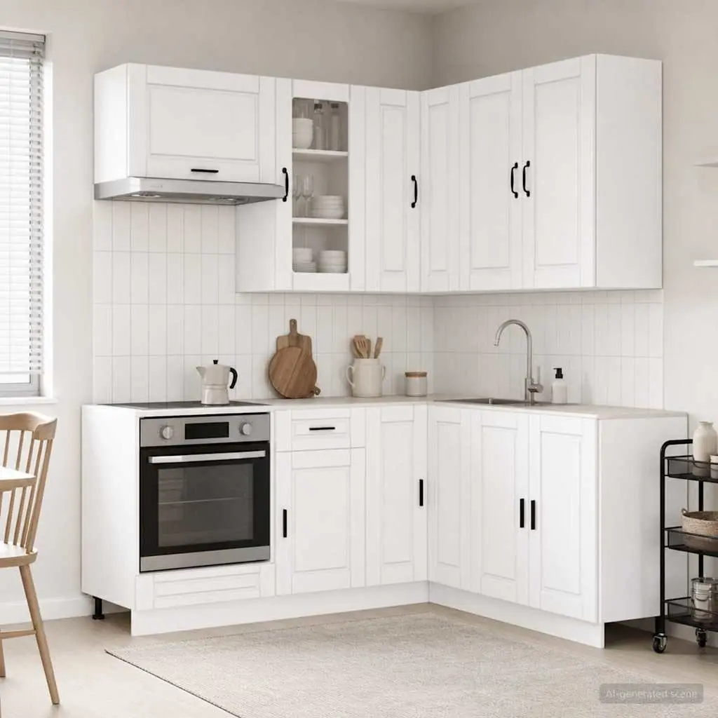 Kitchen Cabinet High Gloss White 8 Piece Engineered Wood Storage Unit