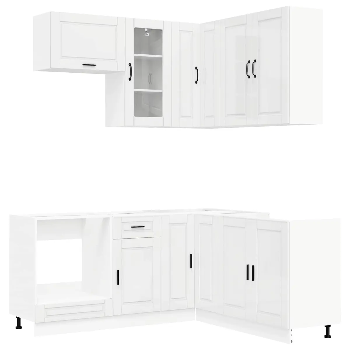 Kitchen Cabinet High Gloss White 8 Piece Engineered Wood Storage Unit