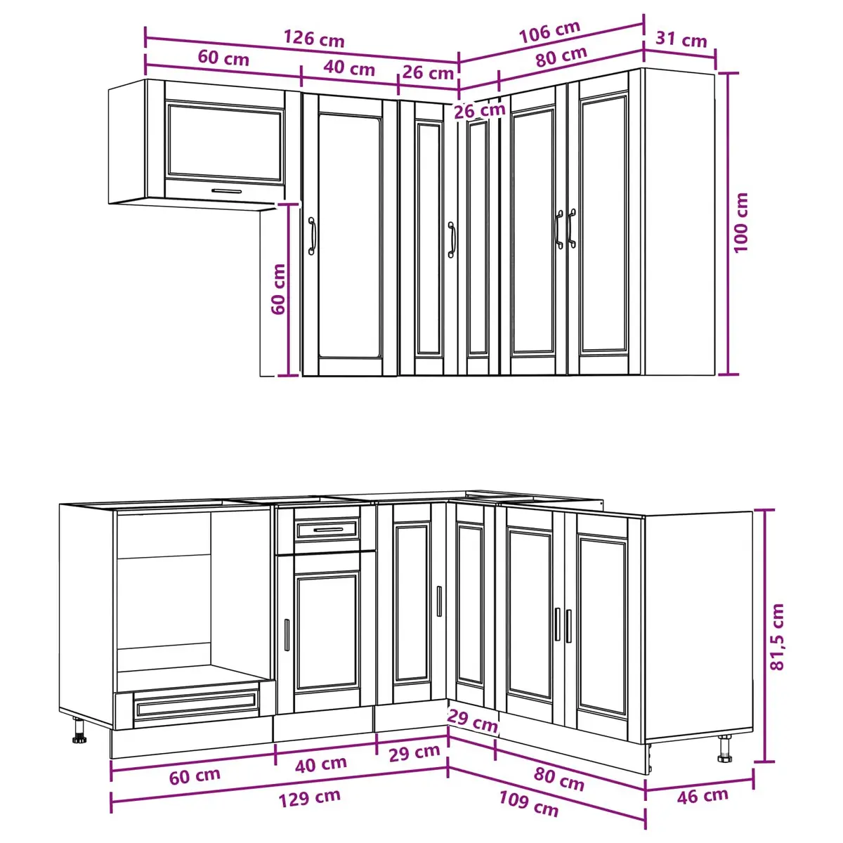 Kitchen Unit White 8 Piece Engineered Wood Cabinet Storage Furniture