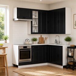 8-Piece Modern Black Kitchen Cabinet Unit
