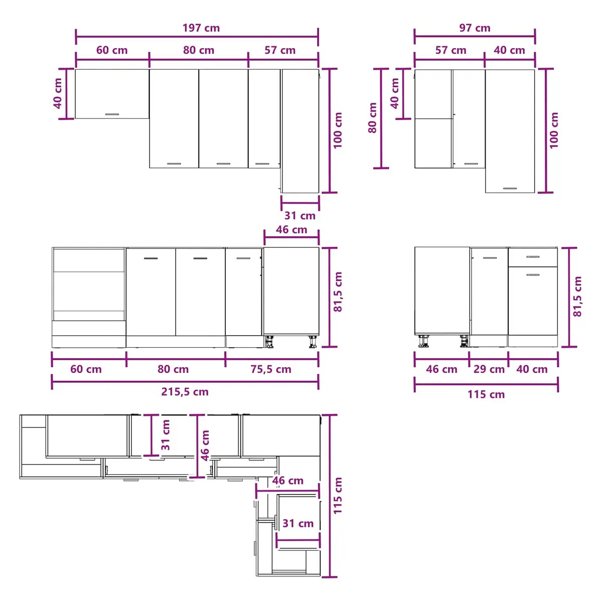 8-Piece White Kitchen Storage Cabinet Set