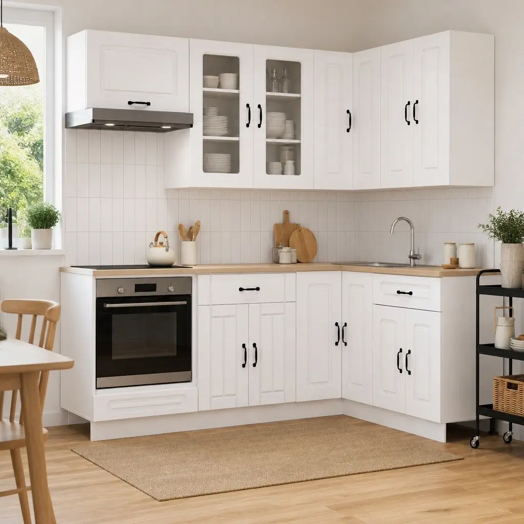 8 Piece White Engineered Wood Kitchen Storage Unit