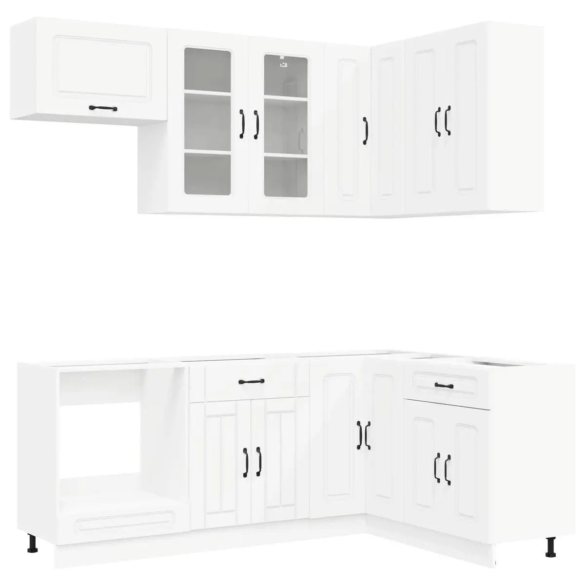 Kitchen Unit 8 Piece White Engineered Wood Storage Cabinet Modern Design