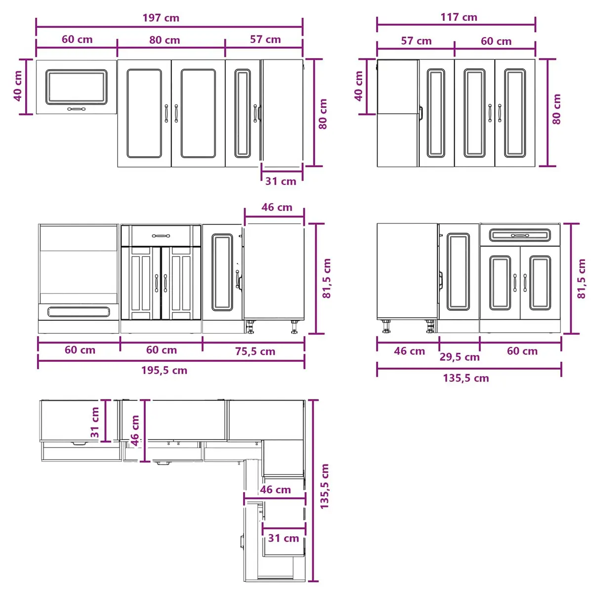 Kitchen Unit 8 Piece White Engineered Wood Storage Cabinet Modern Design