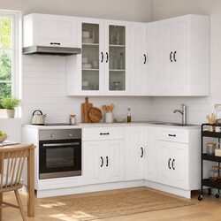 White Engineered Wood 8-Piece Kitchen Cabinet Unit