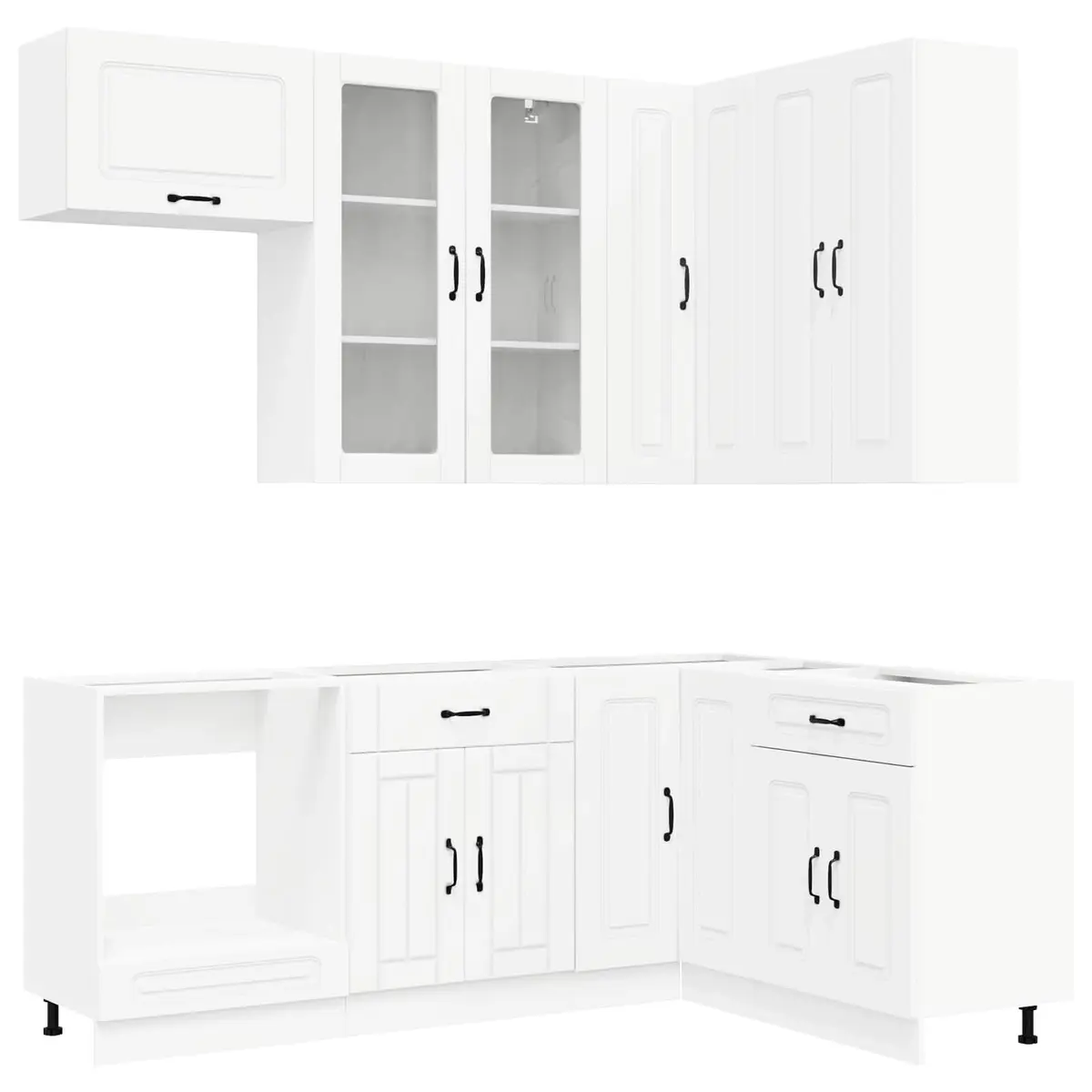 Kitchen Cabinet Unit Modern 8 Pieces White Engineered Wood Storage Furniture