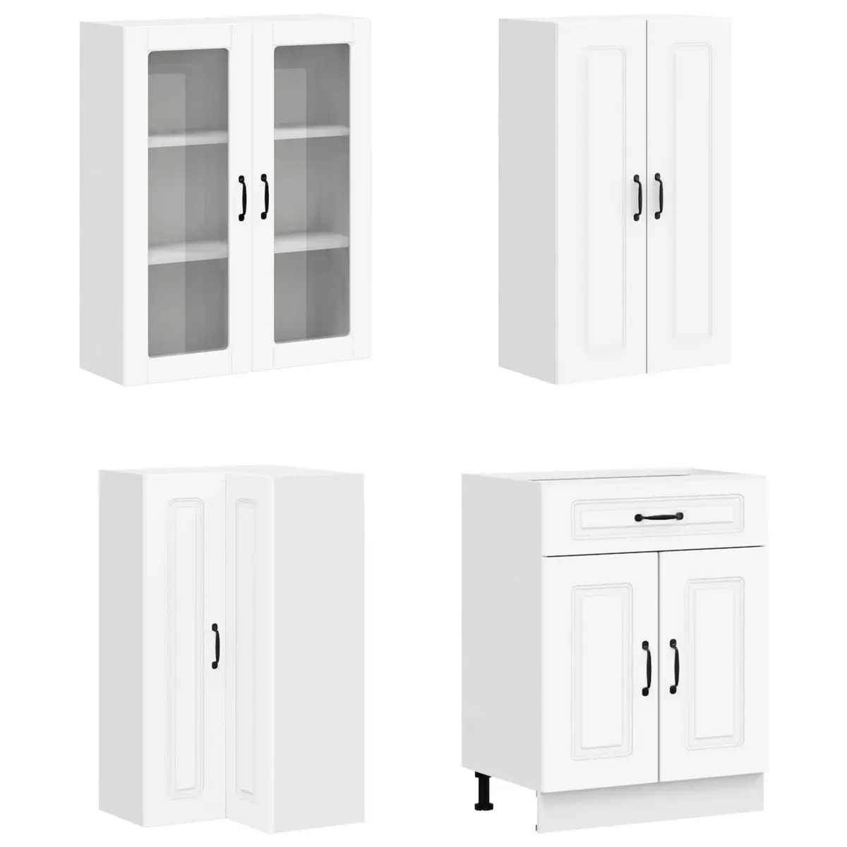 Kitchen Cabinet Unit Modern 8 Pieces White Engineered Wood Storage Furniture