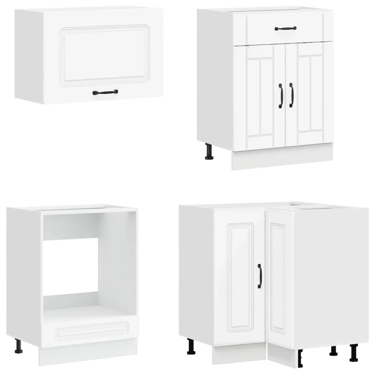 Kitchen Cabinet Unit Modern 8 Pieces White Engineered Wood Storage Furniture