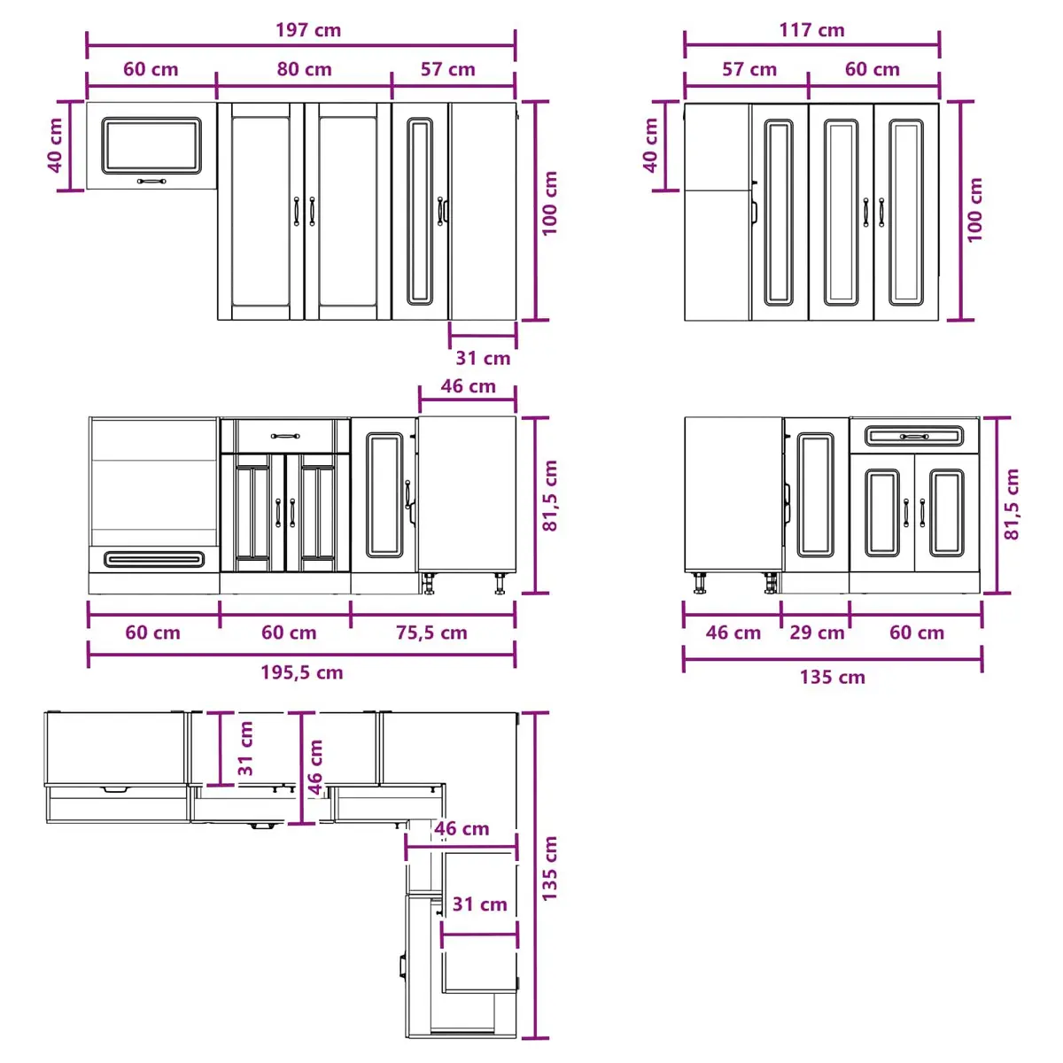 Kitchen Cabinet Unit Modern 8 Pieces White Engineered Wood Storage Furniture