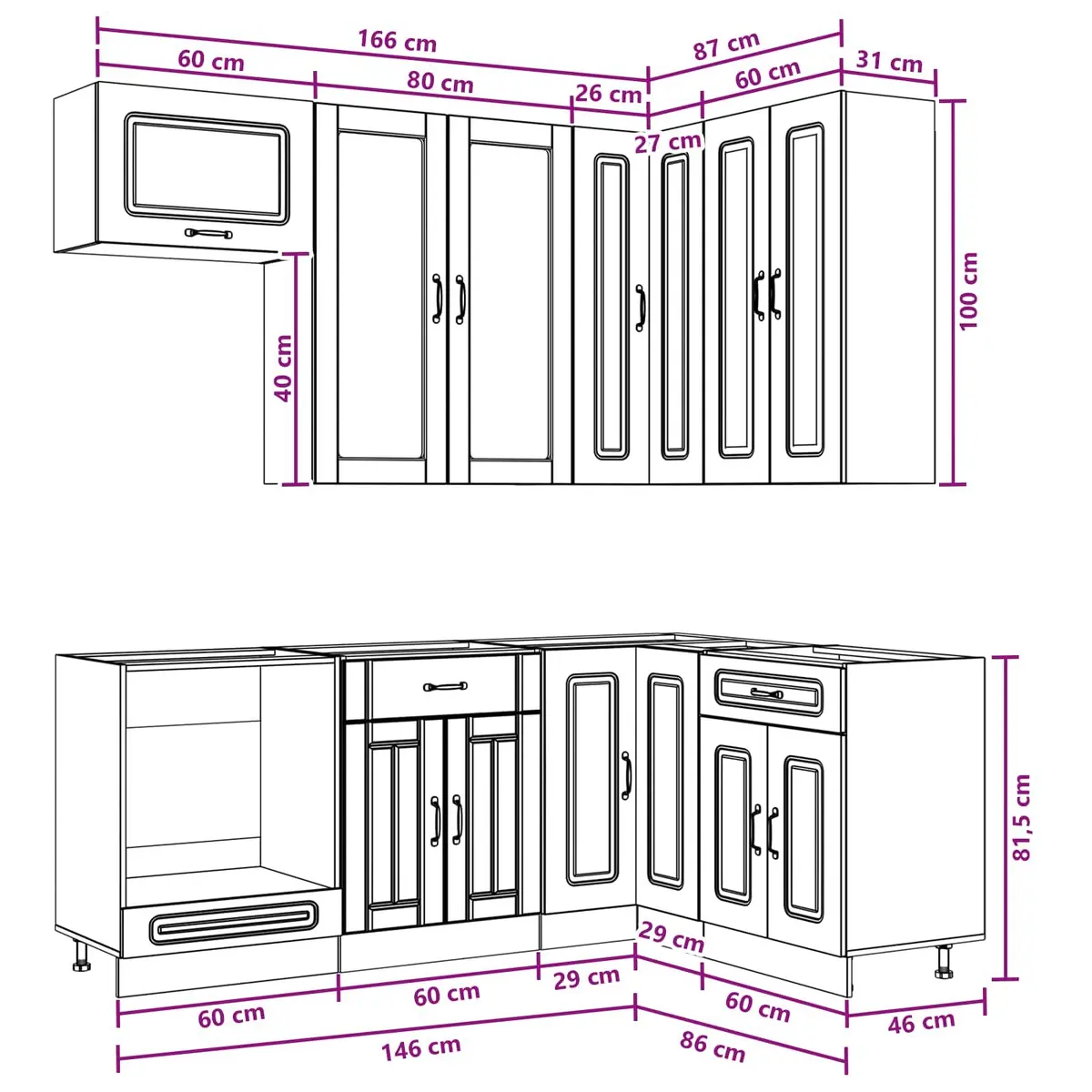 Kitchen Cabinet Unit Modern 8 Pieces White Engineered Wood Storage Furniture