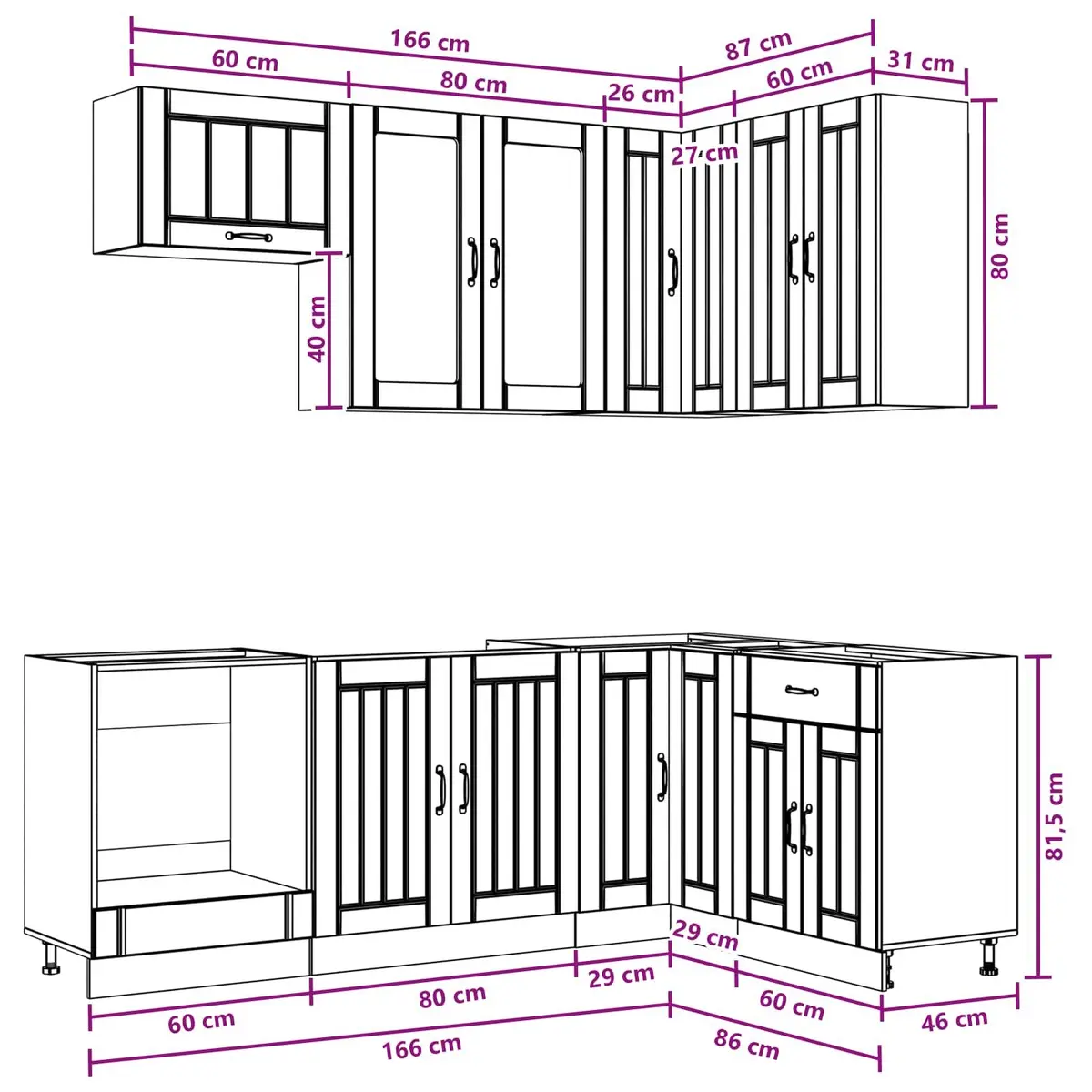 Kitchen Cabinet 8 Piece White Modern Storage Engineered Wood