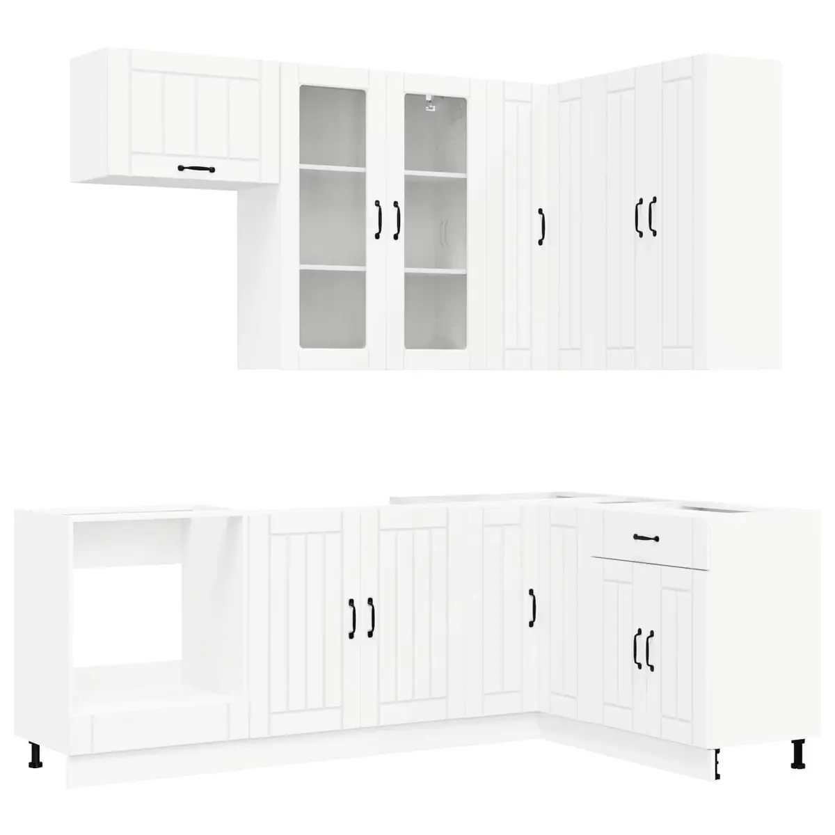 Kitchen Unit Contemporary 8 Piece Storage Cabinet White Engineered Wood
