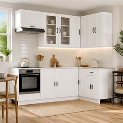 8-Piece White Engineered Wood Kitchen Cabinet Unit