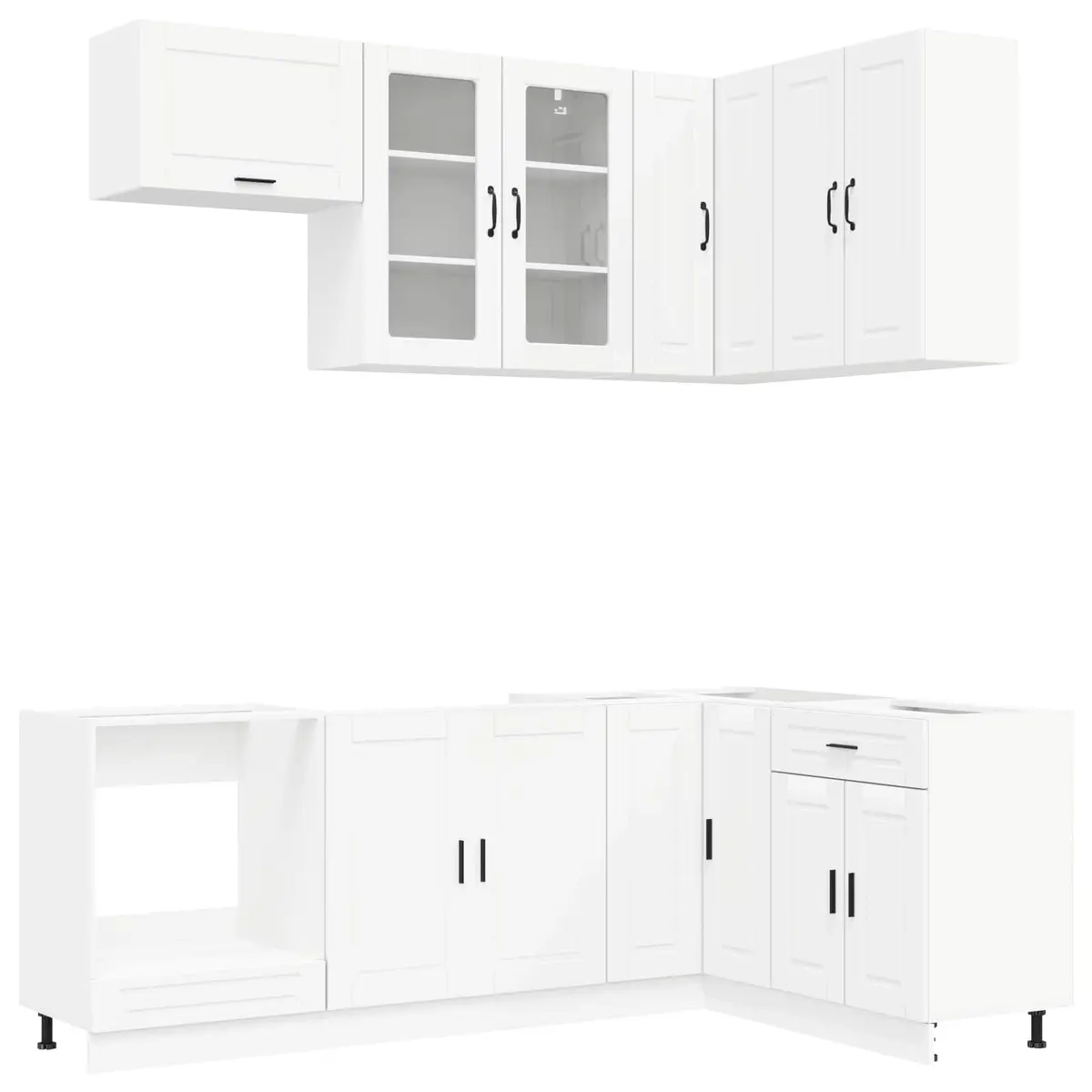 Kitchen Cabinet Unit Modern White 8 Piece Engineered Wood Storage Cupboard