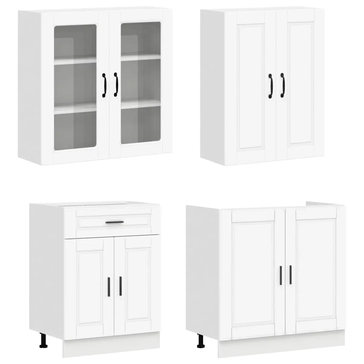 Kitchen Cabinet Unit Modern White 8 Piece Engineered Wood Storage Cupboard