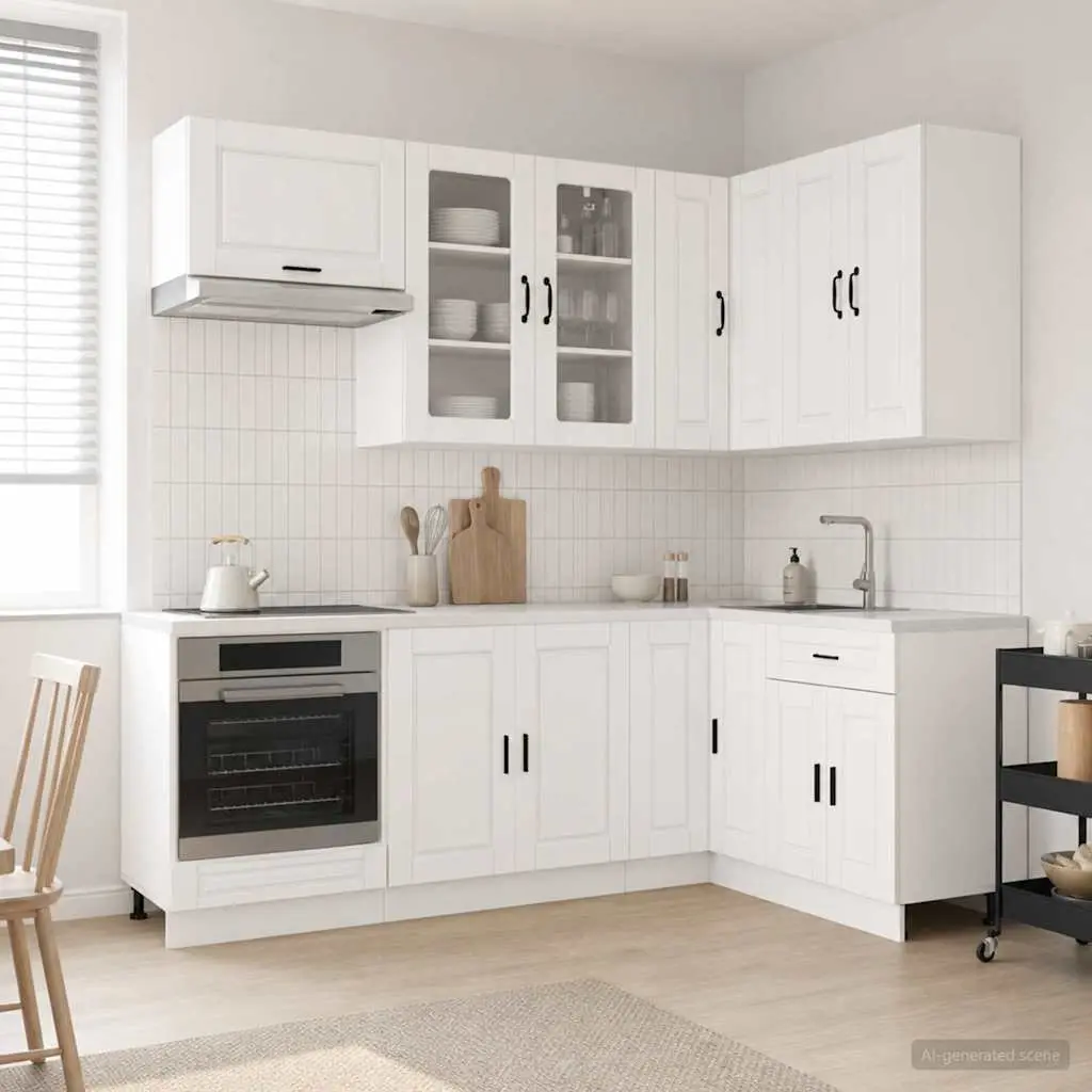 Kitchen Cabinet High Gloss White 8 Piece Engineered Wood Storage Unit