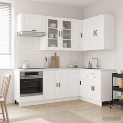 Kitchen Unit 8 pcs High Gloss White Engineered Wood Storage Cabinet Adjustable