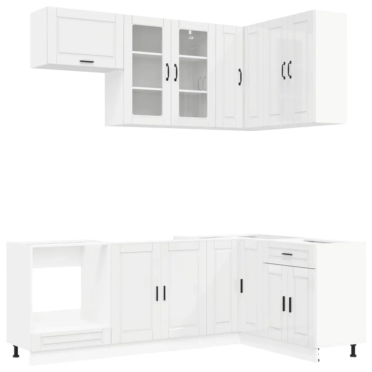 Kitchen Cabinet High Gloss White 8 Piece Engineered Wood Storage Unit