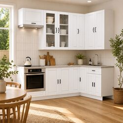 8-Piece White Engineered Wood Kitchen Cabinet Unit
