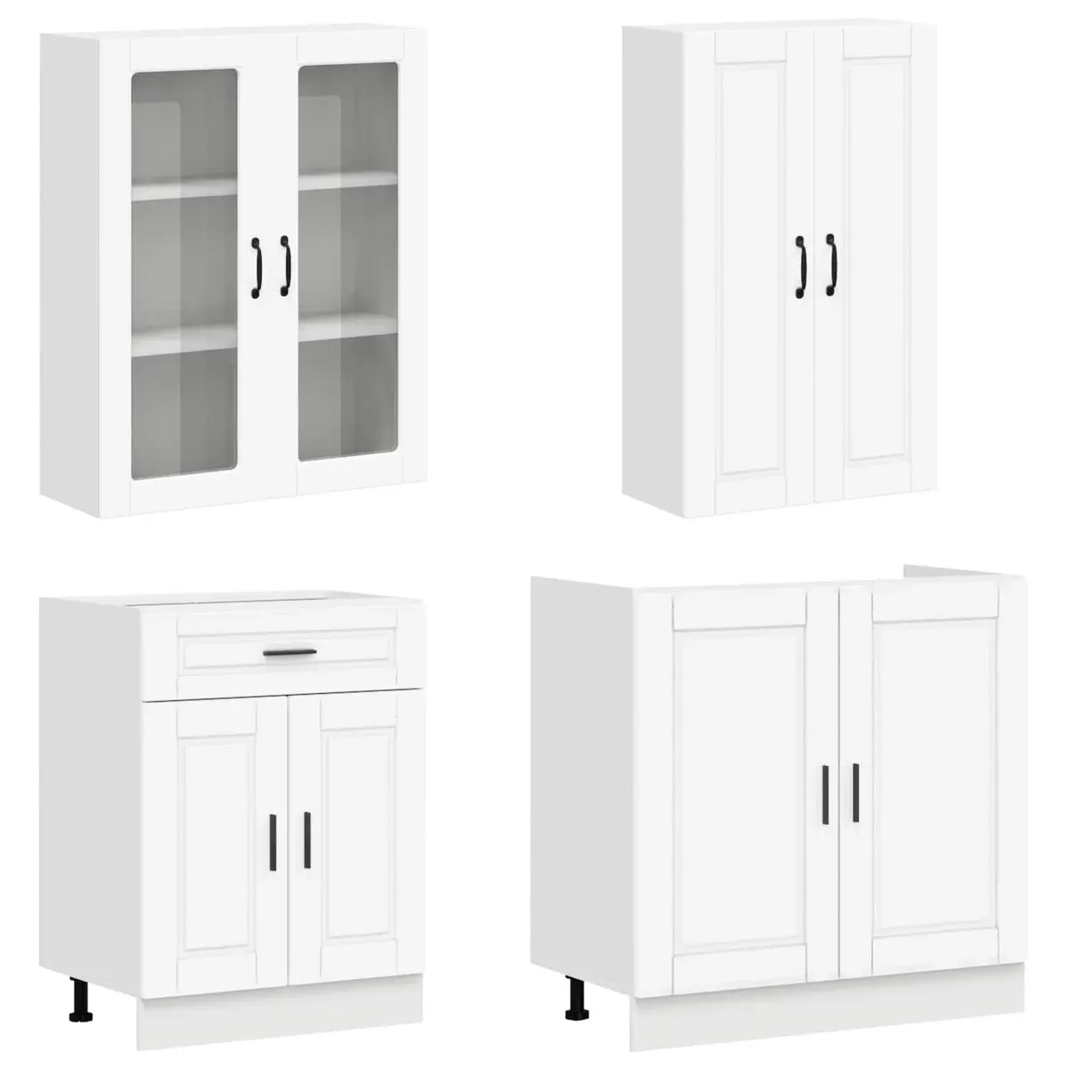 Kitchen Cabinet Unit White 8 Piece Engineered Wood Storage