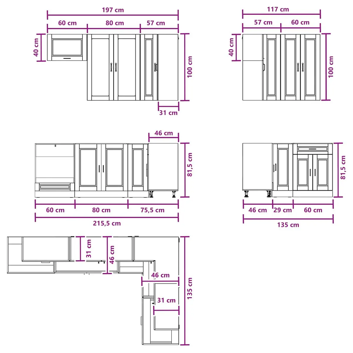 Kitchen Cabinet Unit White 8 Piece Engineered Wood Storage