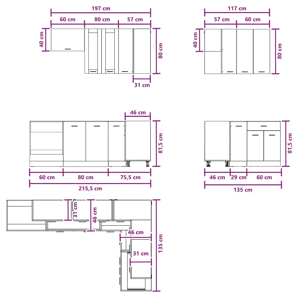 8-Piece Modern White Kitchen Cabinet Set
