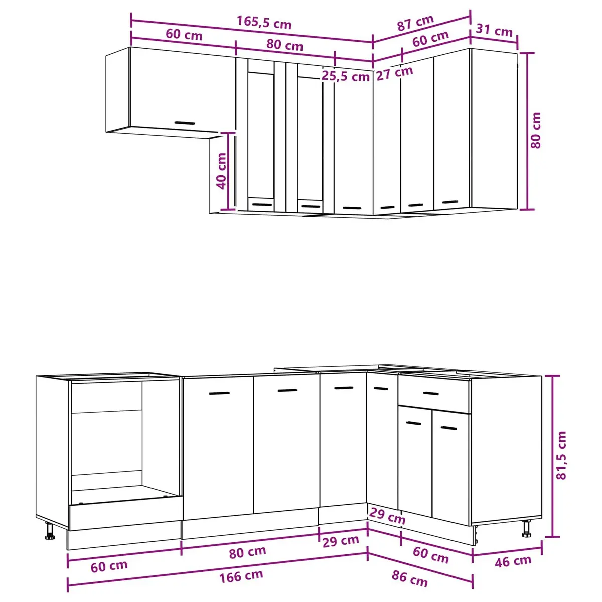8-Piece Modern White Kitchen Cabinet Set