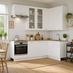 8-Piece Modern White Kitchen Cabinet Unit